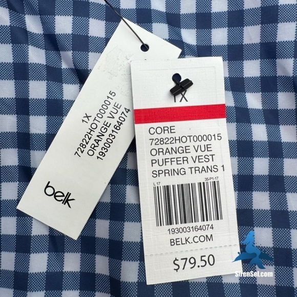 1063 NWT Crown & Ivy Puffer Vest - Plus Size 1X - Orange Vue/Blue Gingham - Picture 8 of 15